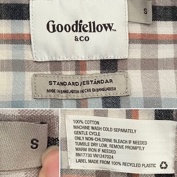 Mens Plaid Shirt Size S Long Sleeve Button-Down Cotton by Goodfellow and Co - Picture 6 of 7